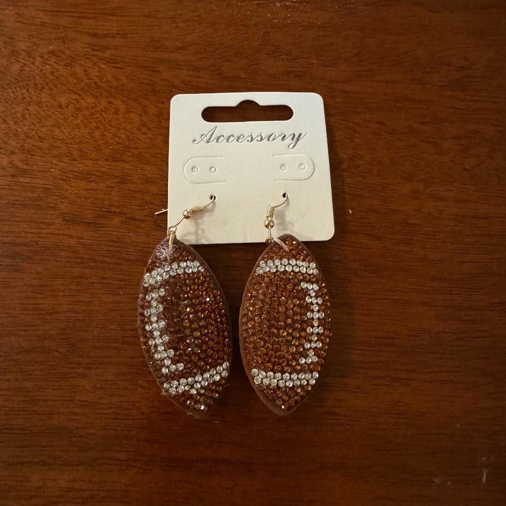 Rhinestone Football Dangle Earrings
